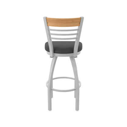 25" Swivel Counter Stool, Anodized Nickel Finish, Medium Back, Canter Iron Seat