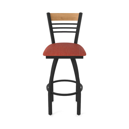 25" Swivel Counter Stool, Black Wrinkle Finish, Medium Back, Graph Poppy Seat