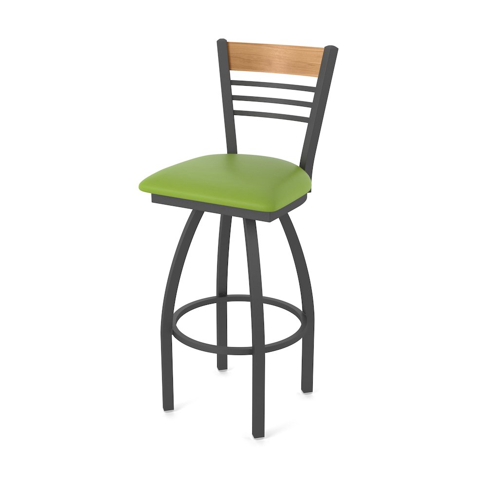 25" Swivel Counter Stool, Pewter Finish, Medium Back, Canter Kiwi Green Seat