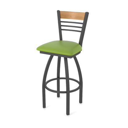 25" Swivel Counter Stool, Pewter Finish, Medium Back, Canter Kiwi Green Seat