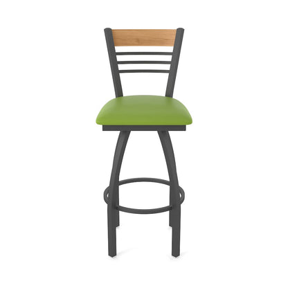 25" Swivel Counter Stool, Pewter Finish, Medium Back, Canter Kiwi Green Seat