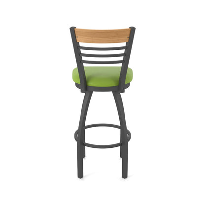 25" Swivel Counter Stool, Pewter Finish, Medium Back, Canter Kiwi Green Seat
