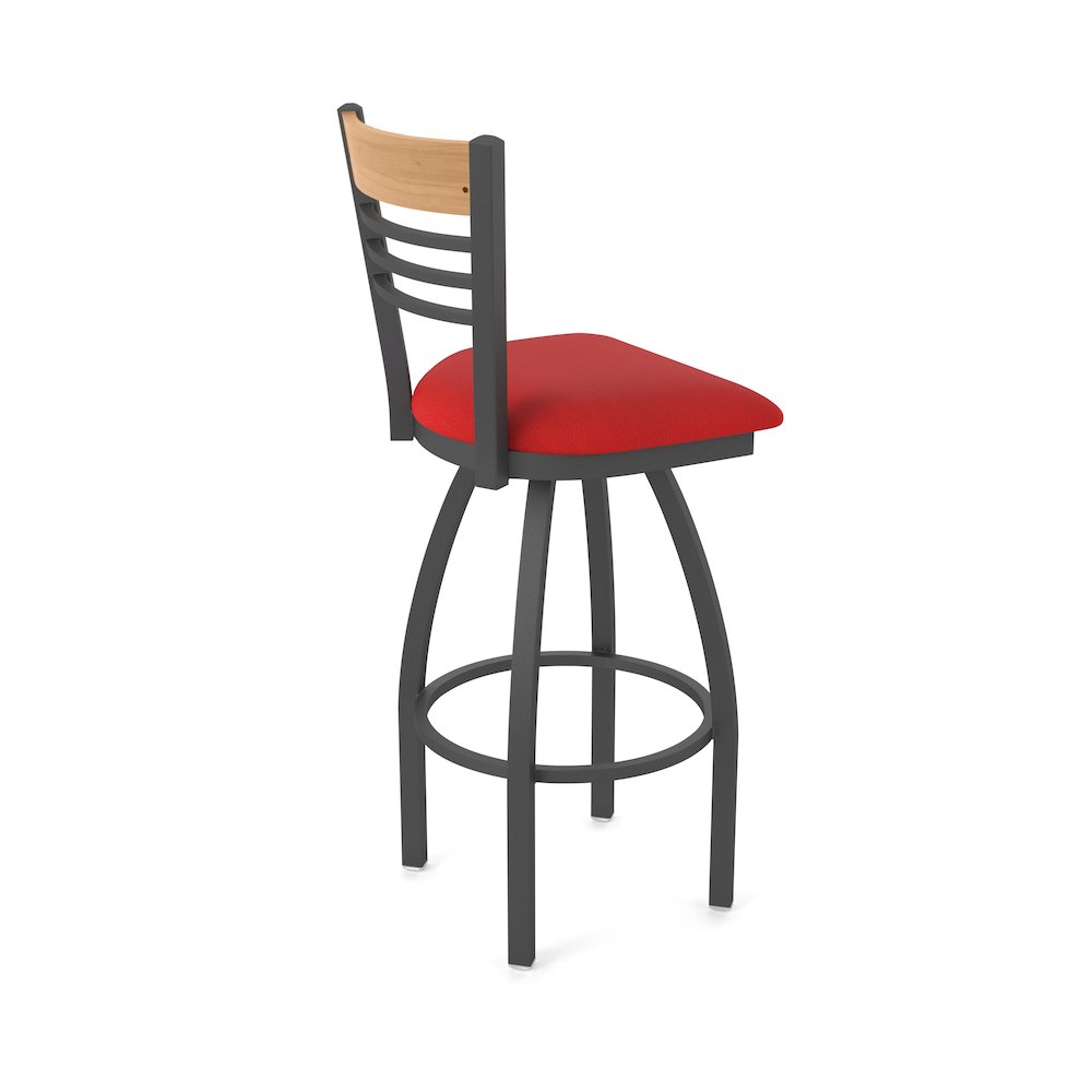25" Swivel Counter Stool, Pewter Finish, Medium Back, Canter Red Seat