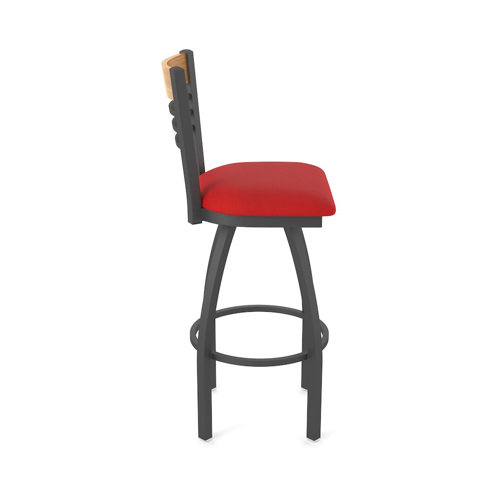 25" Swivel Counter Stool, Pewter Finish, Medium Back, Canter Red Seat