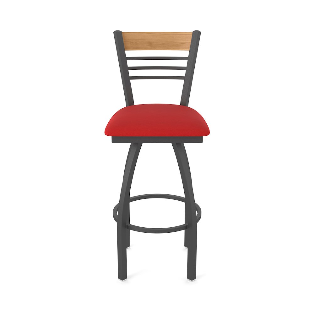 25" Swivel Counter Stool, Pewter Finish, Medium Back, Canter Red Seat