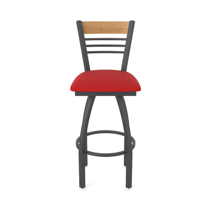 25" Swivel Counter Stool, Pewter Finish, Medium Back, Canter Red Seat