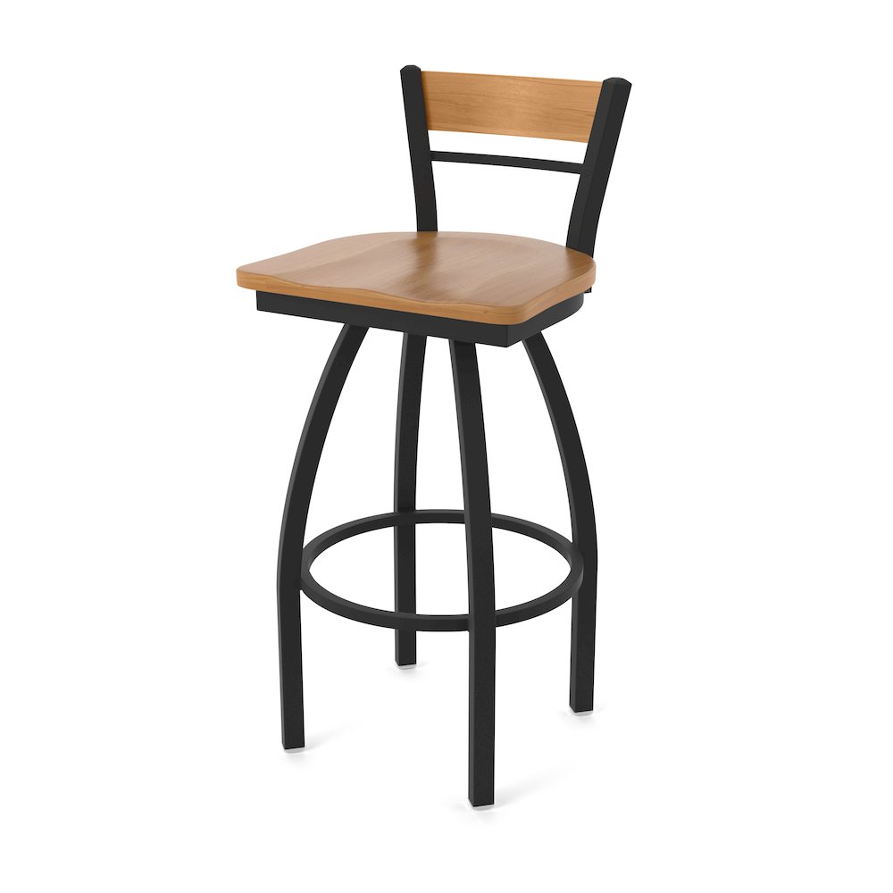 25" Swivel Counter Stool, Black Wrinkle Finish, Medium Back, Medium Maple Seat