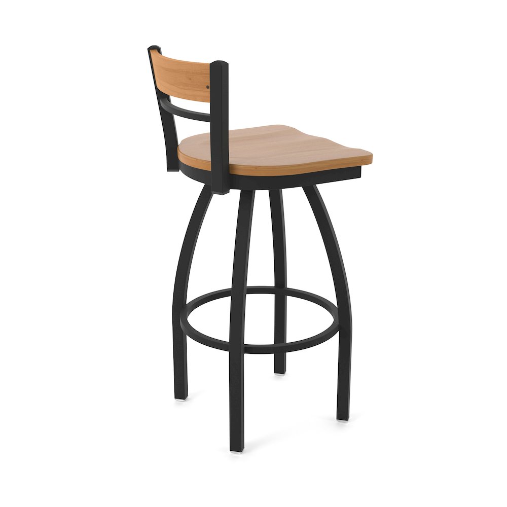 25" Swivel Counter Stool, Black Wrinkle Finish, Medium Back, Medium Maple Seat
