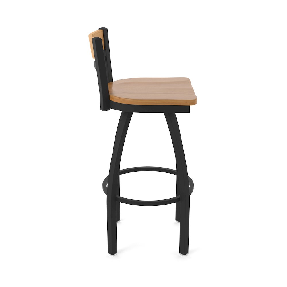 25" Swivel Counter Stool, Black Wrinkle Finish, Medium Back, Medium Maple Seat