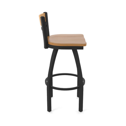 25" Swivel Counter Stool, Black Wrinkle Finish, Medium Back, Medium Maple Seat