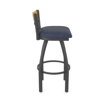 25" Swivel Counter Stool, Pewter Finish, Medium Back, Graph Anchor Seat