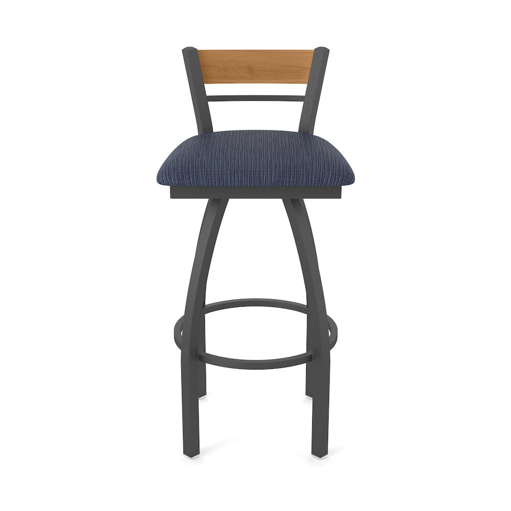 25" Swivel Counter Stool, Pewter Finish, Medium Back, Graph Anchor Seat