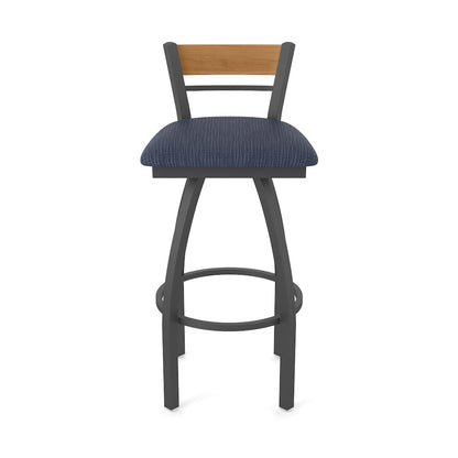 25" Swivel Counter Stool, Pewter Finish, Medium Back, Graph Anchor Seat
