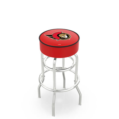 25" L7C1 - 4" Ottawa Senators Cushion Seat with Double-Ring Chrome Base Swivel Bar Stool by Holland Bar Stool Company