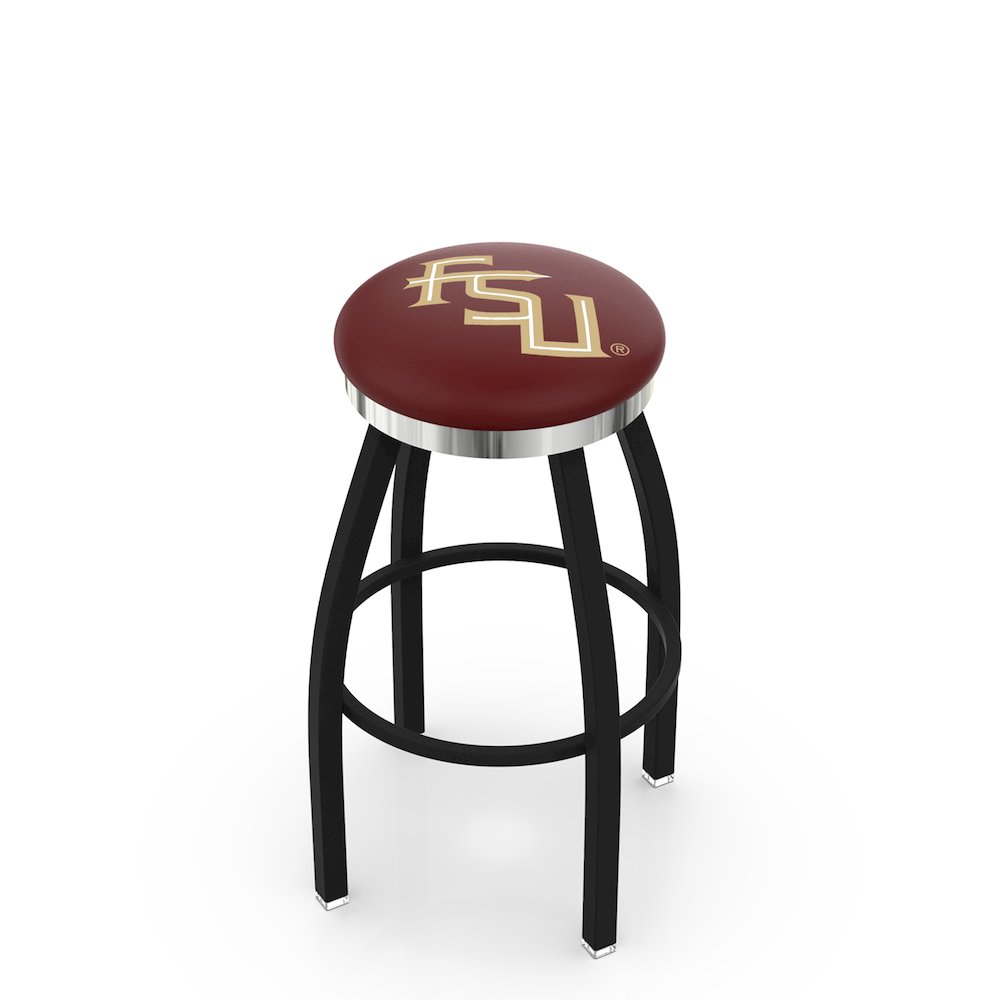 36" L8B2C - Black Wrinkle Florida State (Script) Swivel Bar Stool with Chrome Accent Ring by Holland Bar Stool Company