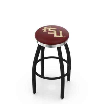 36" L8B2C - Black Wrinkle Florida State (Script) Swivel Bar Stool with Chrome Accent Ring by Holland Bar Stool Company