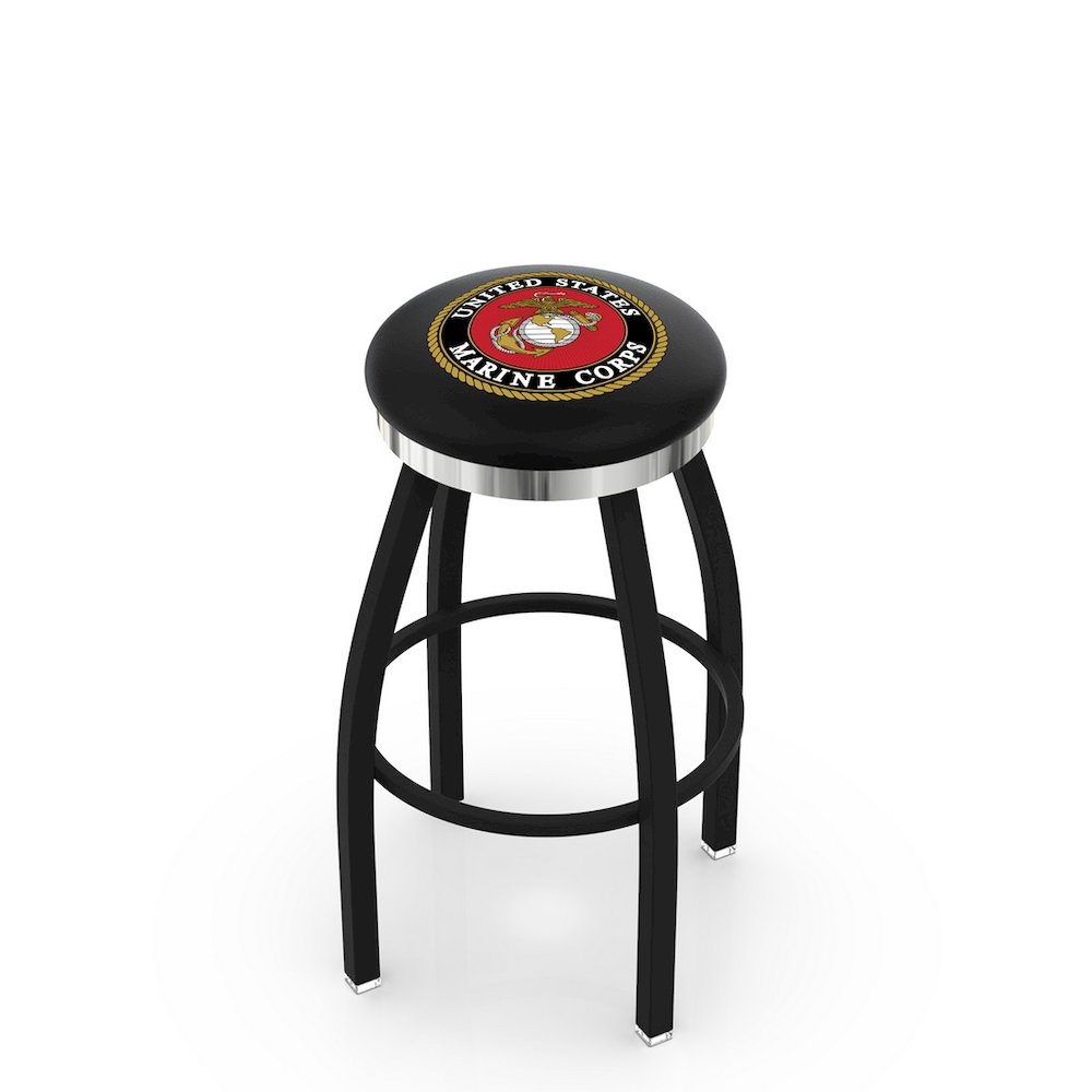 36" L8B2C - Black Wrinkle U.S. Marines Swivel Bar Stool with Chrome Accent Ring by Holland Bar Stool Company