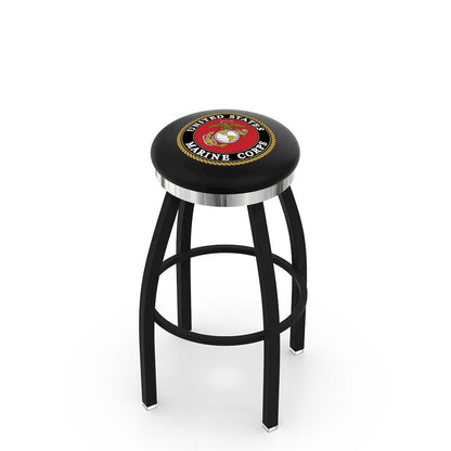 36" L8B2C - Black Wrinkle U.S. Marines Swivel Bar Stool with Chrome Accent Ring by Holland Bar Stool Company