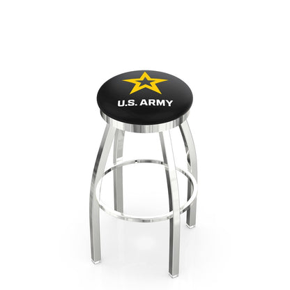 36" L8C2C - Chrome U.S. Army Swivel Bar Stool with Accent Ring by Holland Bar Stool Company