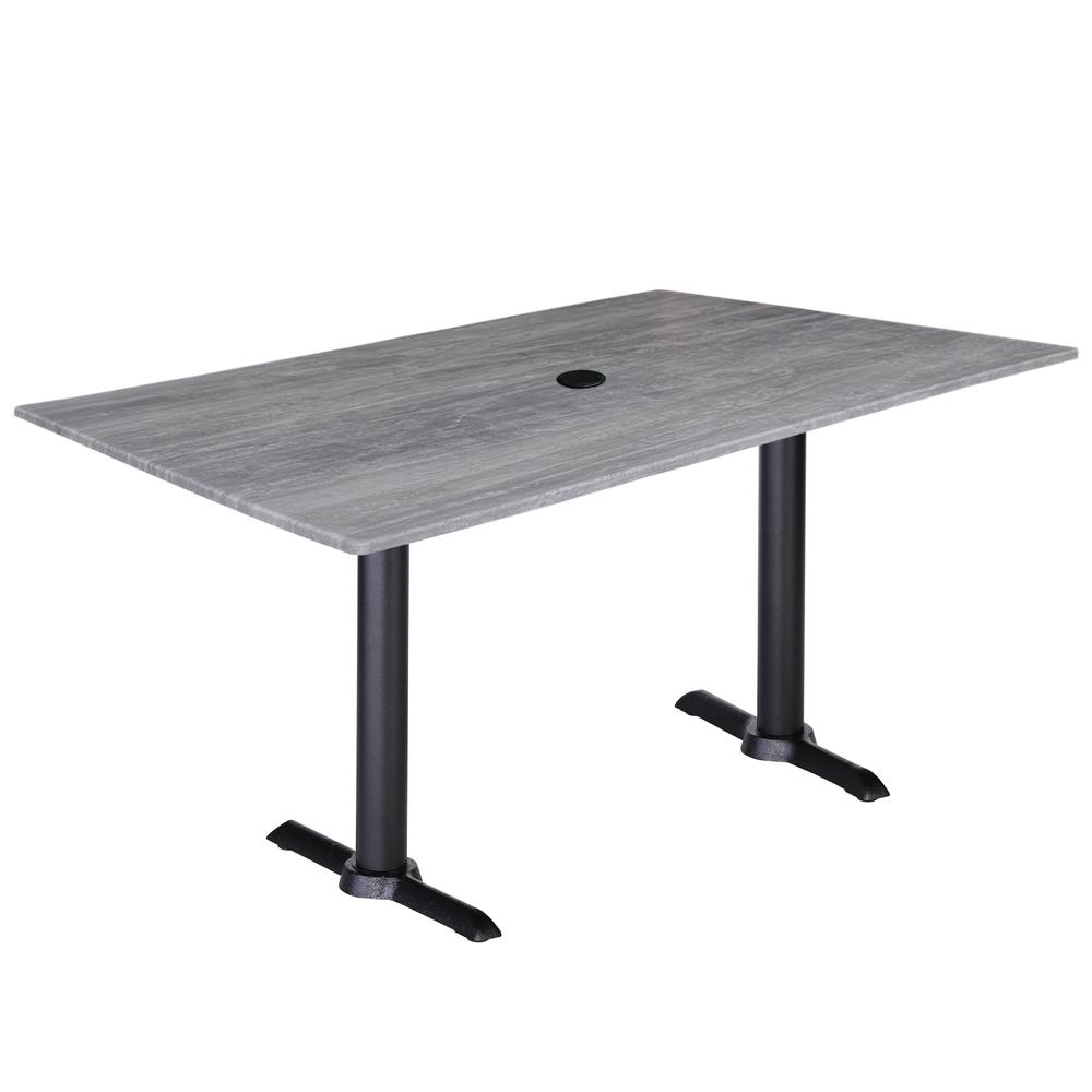 Two 30" Tall OD211EB Indoor/Outdoor All-Season Table Bases with a 30" x 48" Greystone Top with Umbrella Hole