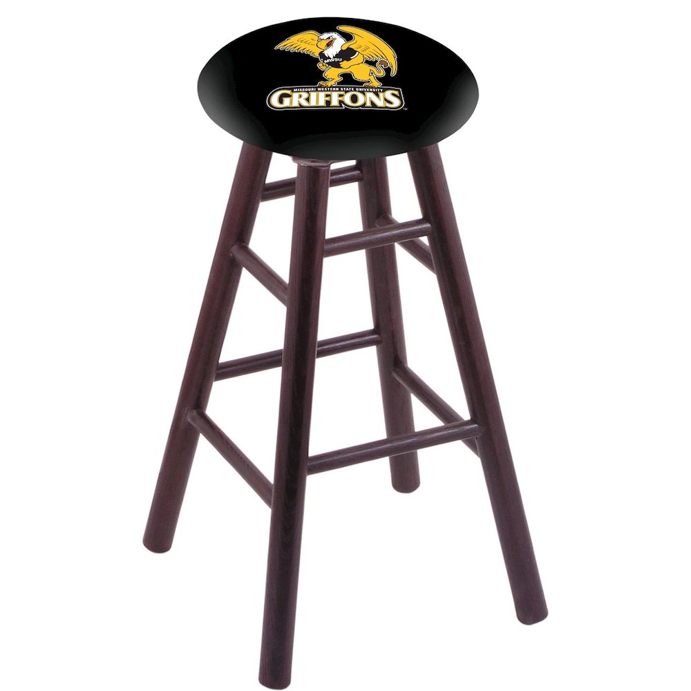 Oak Bar Stool in Dark Cherry Finish with Missouri Western State Seat