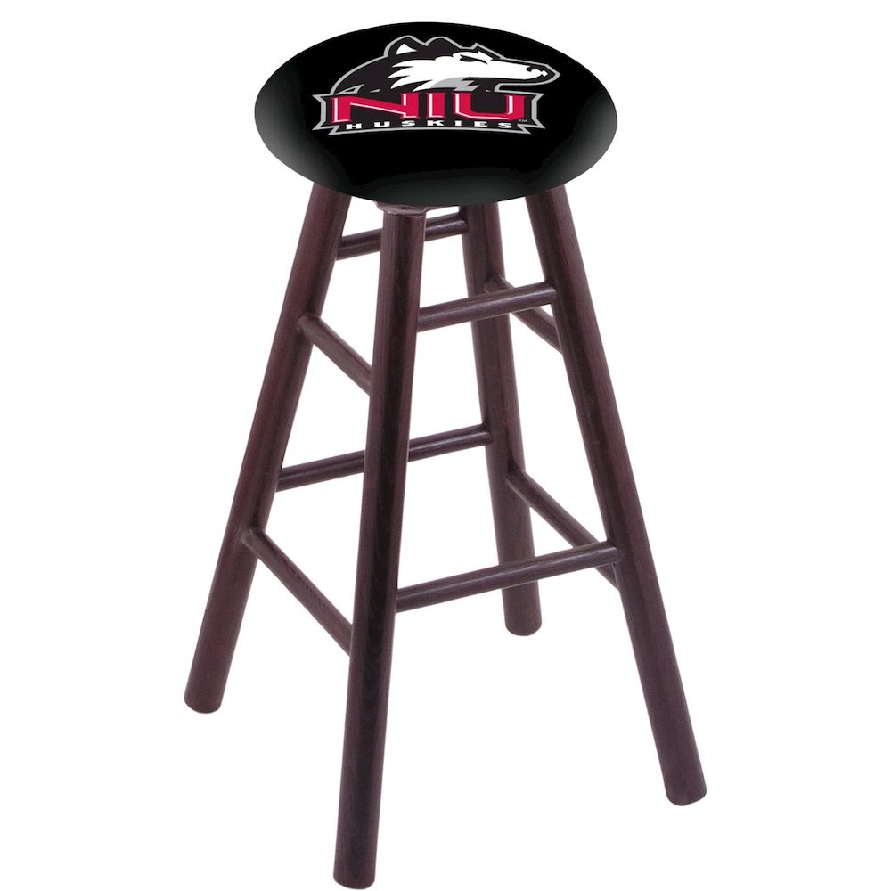Oak Bar Stool in Dark Cherry Finish with Northern Illinois Seat