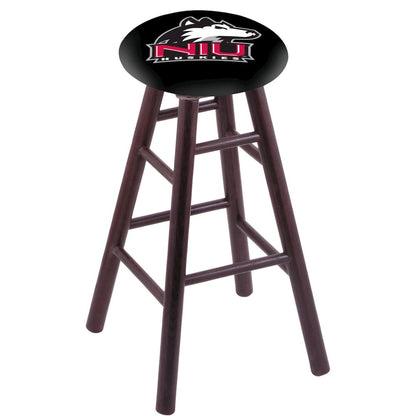 Oak Bar Stool in Dark Cherry Finish with Northern Illinois Seat