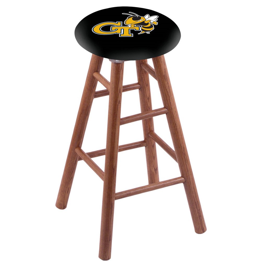 Oak Extra Tall Bar Stool in Medium Finish with Georgia Tech Seat