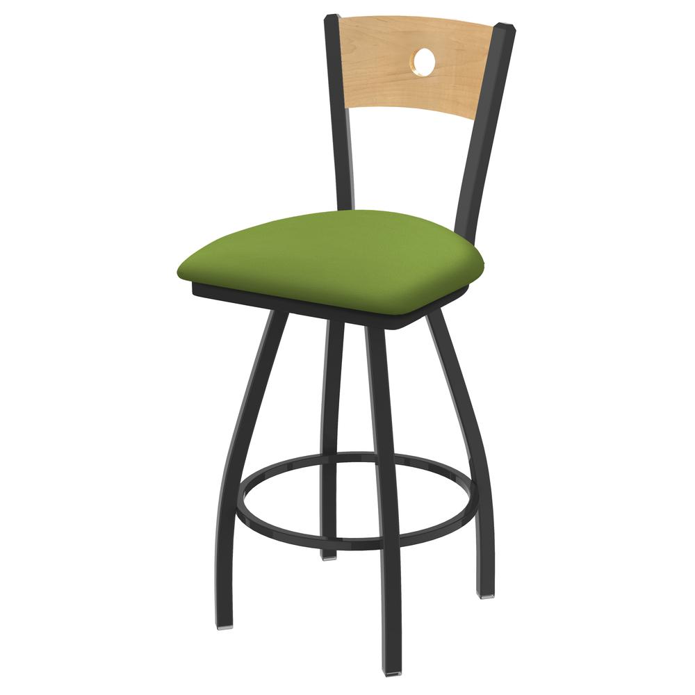 XL 830 Voltaire 25" Swivel Counter Stool with Pewter Finish, Natural Back, and Canter Kiwi Green Seat