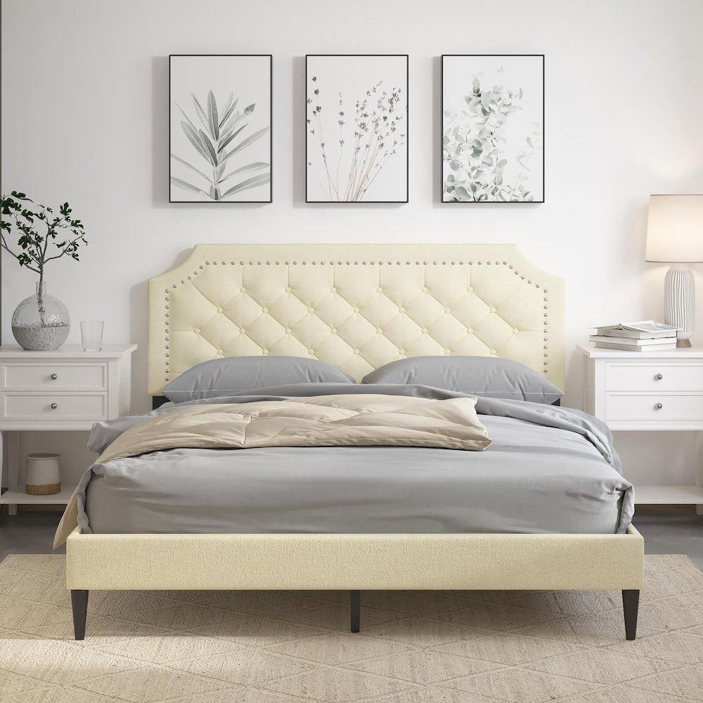 Hanfield Queen Platform Bed Beige