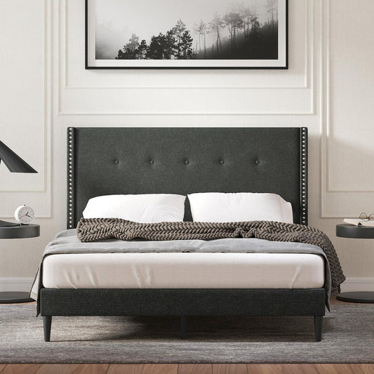 Upholstered Complete Bed Queen Gray