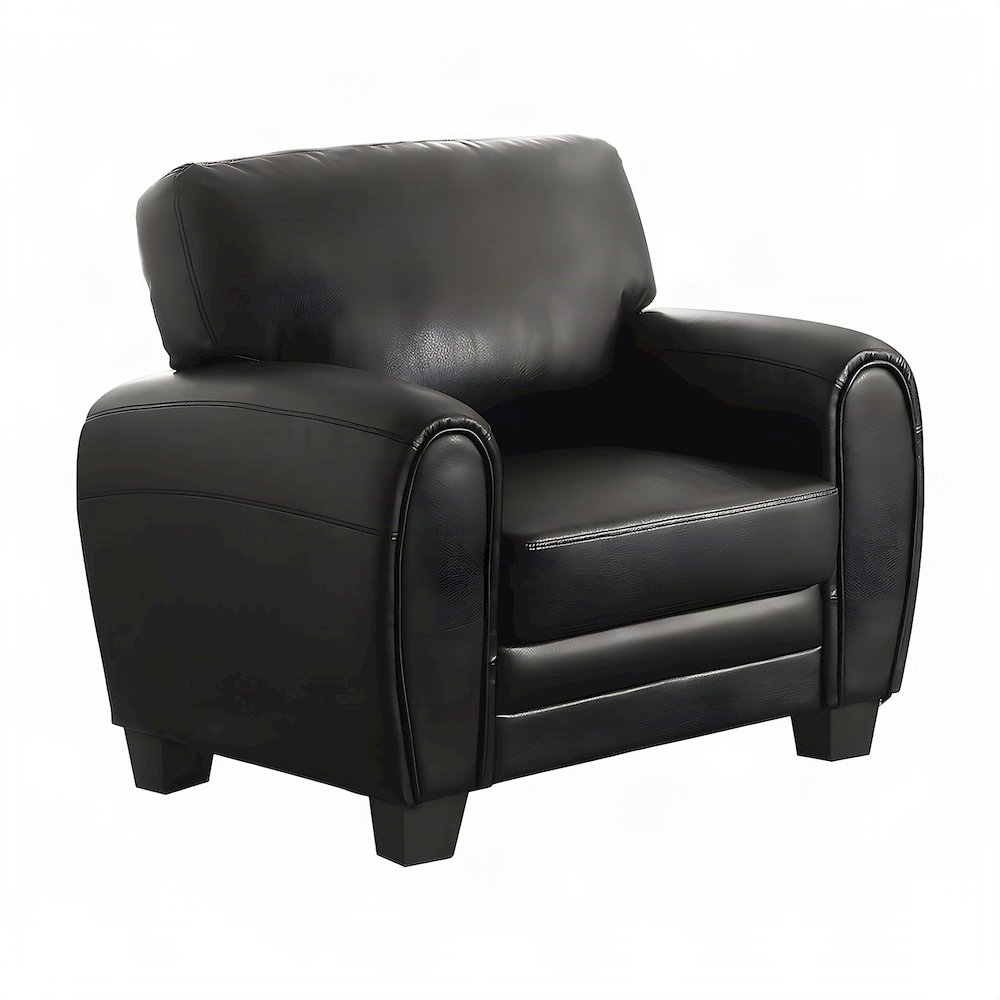 Faux Leather Accent Chair with Padded Seat and Arms for Bedroom, Black