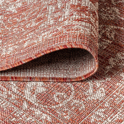 Tela Bohemian TetuWeave Floral Red/Taupe   Indoor/Outdoor  Rug