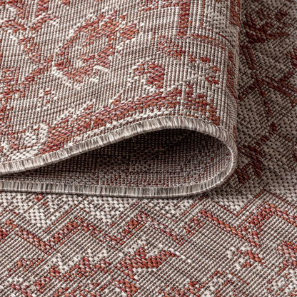 Estrella Bohemian Medallion TetuWeave Red/Taupe   Indoor/Outdoor  Rug