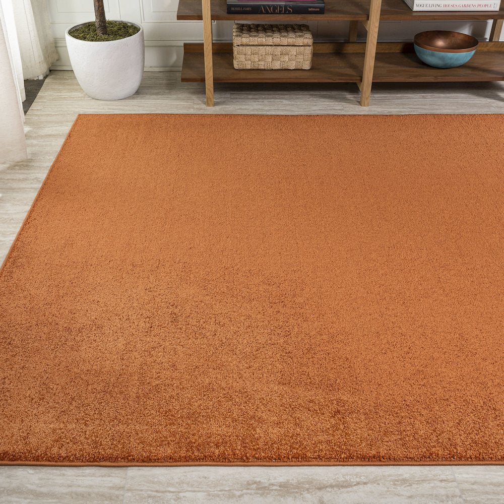 Haze Solid Low Pile Area Rug Orange