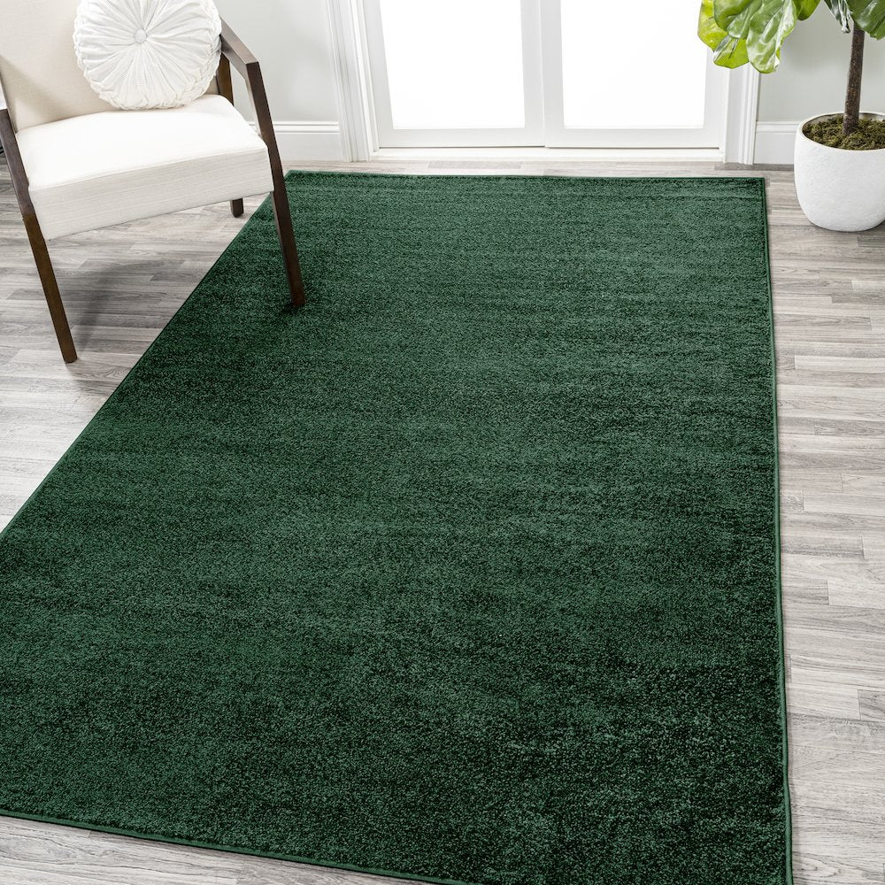 Haze Solid Low Pile Area Rug Emerald
