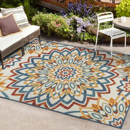 Flora Abstract Bold Mandala High-Low Indoor/Outdoor Area Rug