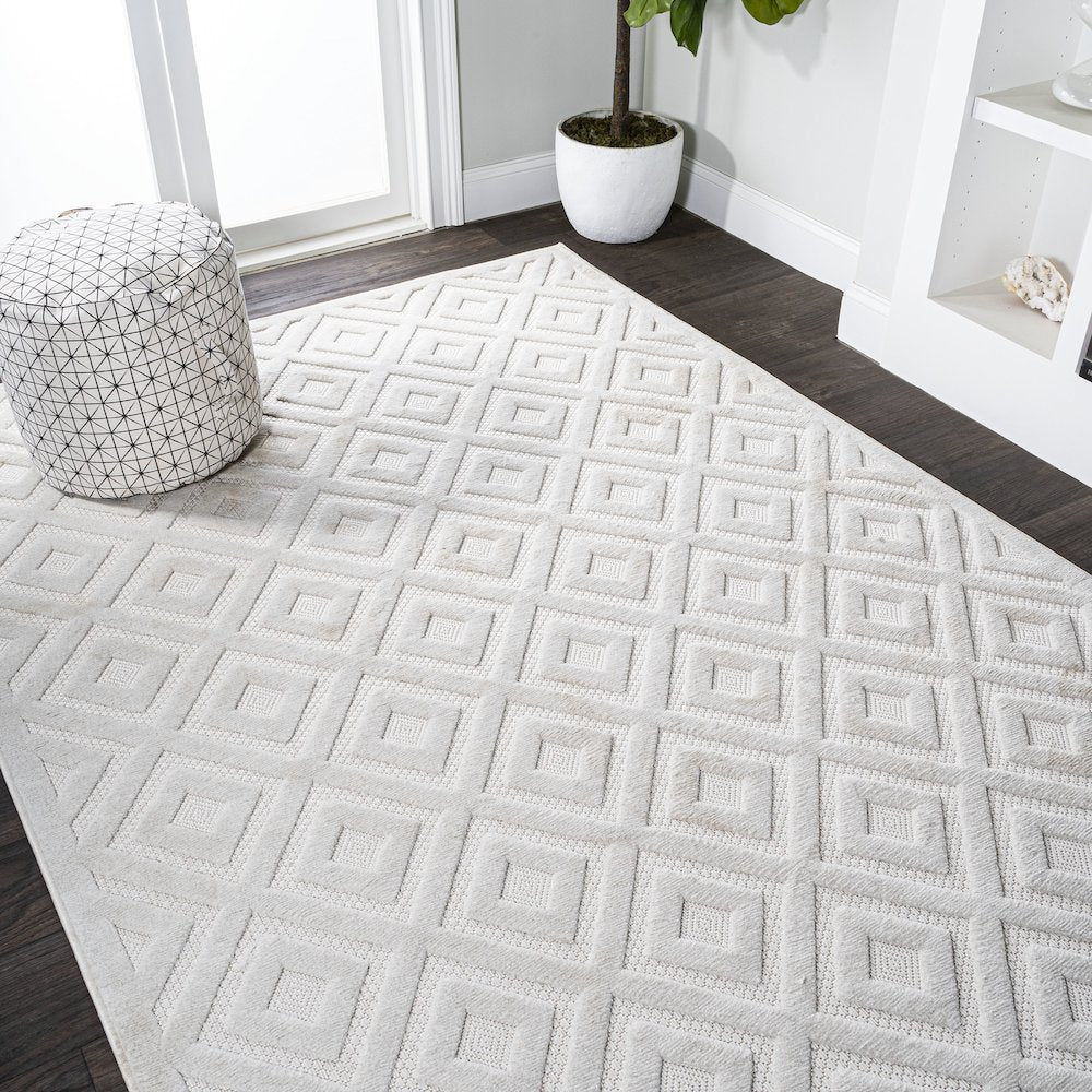 Portmany Neutral Diamond Trellis Indoor/Outdoor Area Rug