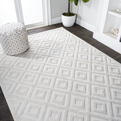Portmany Neutral Diamond Trellis Indoor/Outdoor Area Rug