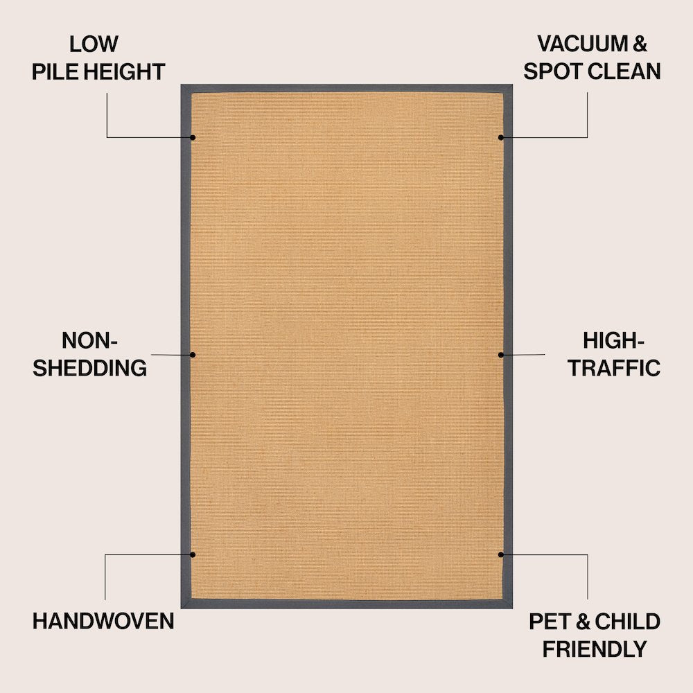 Camden Farmhouse Cottage Border Jute Natural/Dark Gray 4 ft. x 6 ft. Area Rug