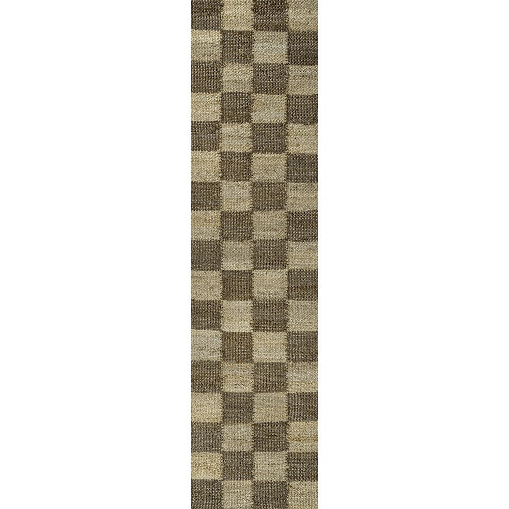 Theo Farmhouse Woven Jute Checkerboard Natural/Brown 2 ft. x 8 ft. Runner Rug