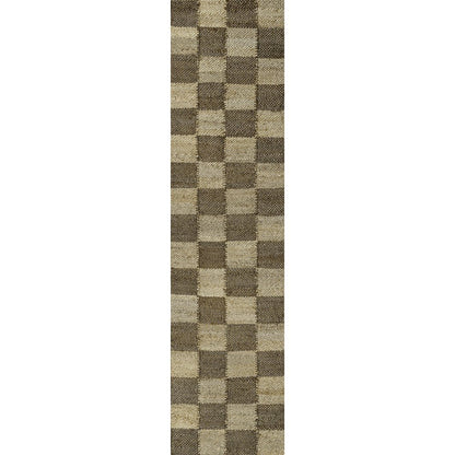 Theo Farmhouse Woven Jute Checkerboard Natural/Brown 2 ft. x 8 ft. Runner Rug