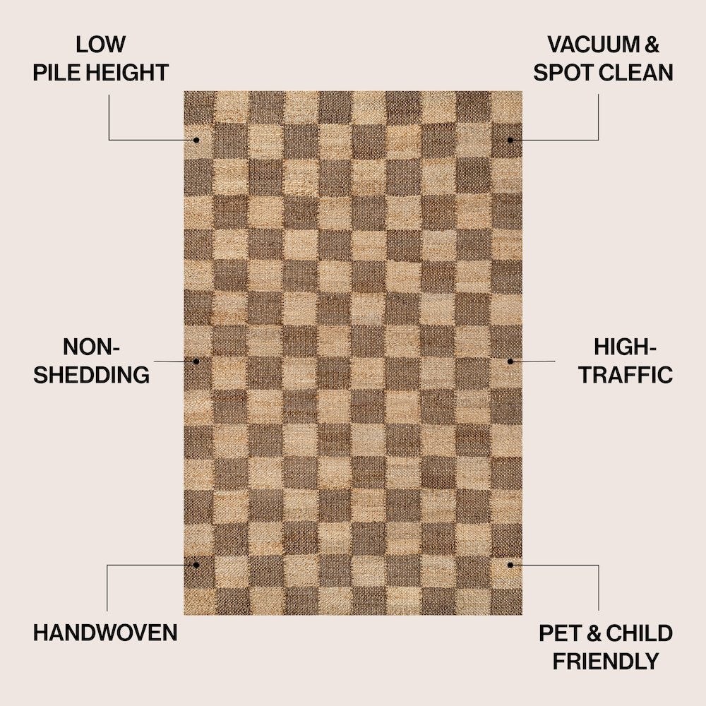 Theo Farmhouse Woven Jute Checkerboard Natural/Brown 2 ft. x 8 ft. Runner Rug