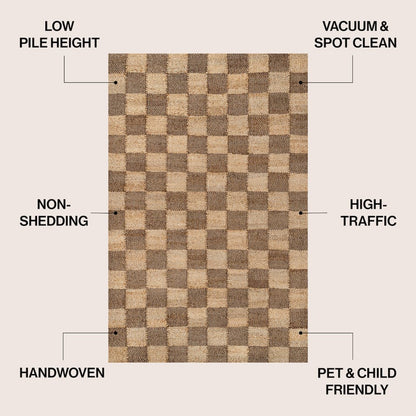 Theo Farmhouse Woven Jute Checkerboard Natural/Brown 2 ft. x 8 ft. Runner Rug