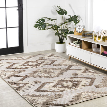 Sumak High-Low Pile Neutral Diamond Kilim Area Rug