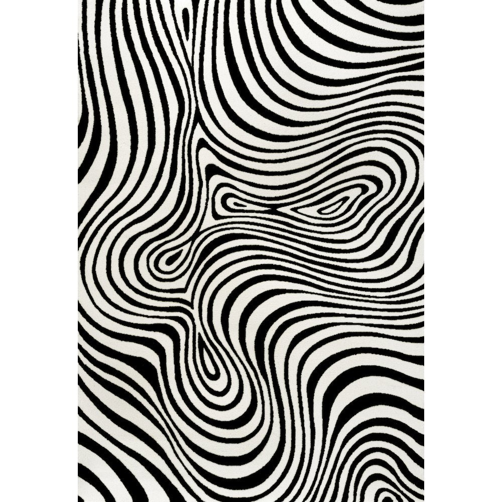 Maribo High-Low Abstract Groovy Striped Black/White 3 ft. x 5 ft. Area Rug