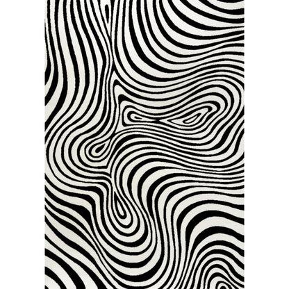 Maribo High-Low Abstract Groovy Striped Black/White 3 ft. x 5 ft. Area Rug