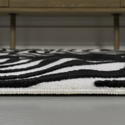 Maribo High-Low Abstract Groovy Striped Black/White 3 ft. x 5 ft. Area Rug