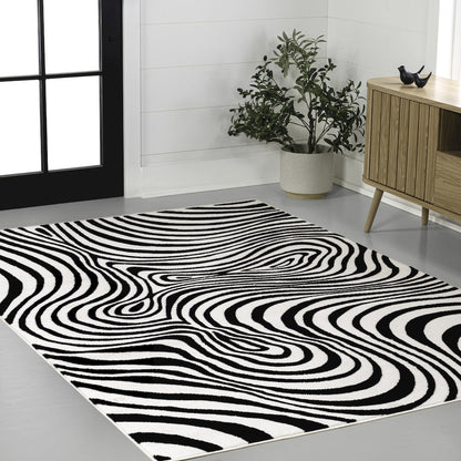 Maribo High-Low Abstract Groovy Striped Black/White 3 ft. x 5 ft. Area Rug