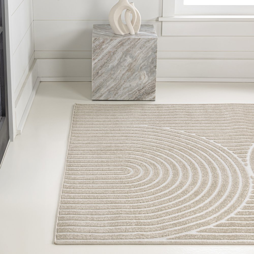 Sofia High-Low MidCentury Modern Arch Stripe Two-Tone Indoor/Outdoor Area Rug